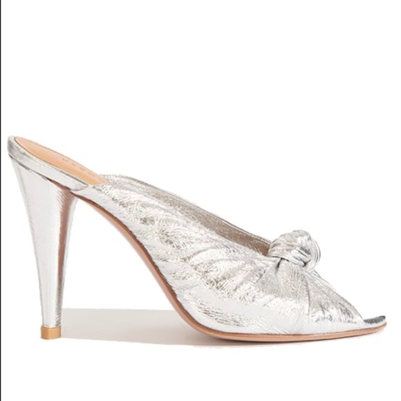 Used once Veronica Beard Pari Silver Foil Metallic Slide Peeptoe Pumps Heels - Picture 5 of 8